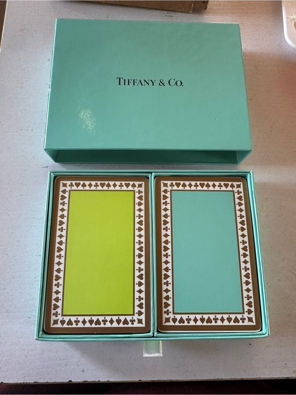 Tiffany & Co. Turquoise Boxed Playing Cards with Lime and Aqua Decks Vintage
